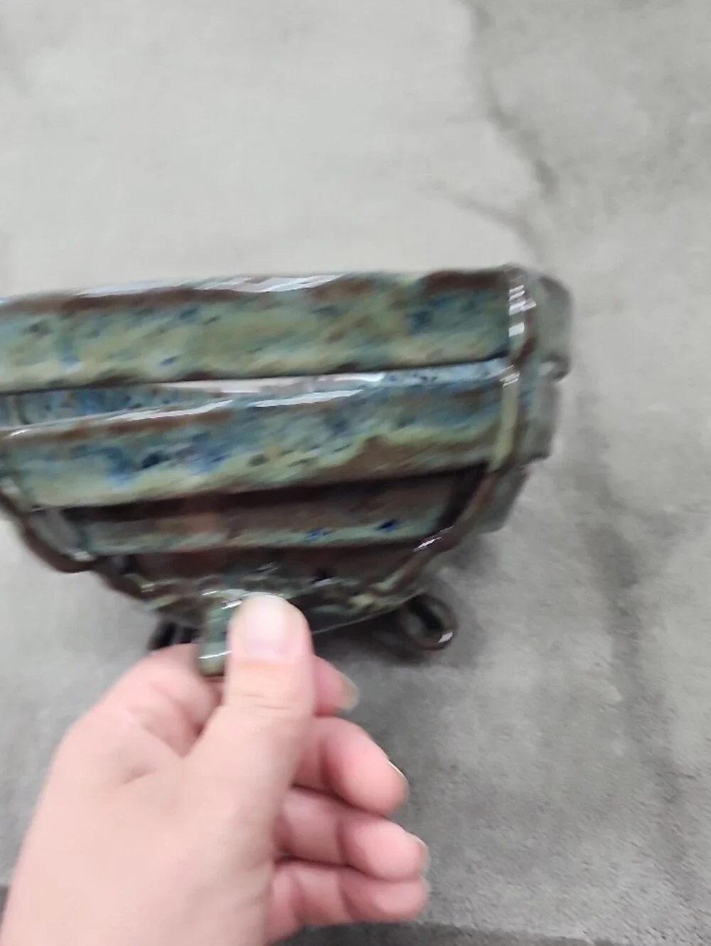 Glazed Ceramic Accent Bowl in Aqua-Tan